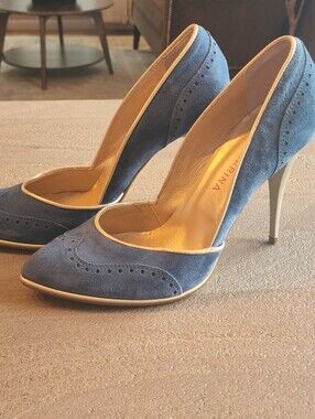 San Marina Italy Blue Suede D’Orsay Pointed Toe Heels Size 40 EU